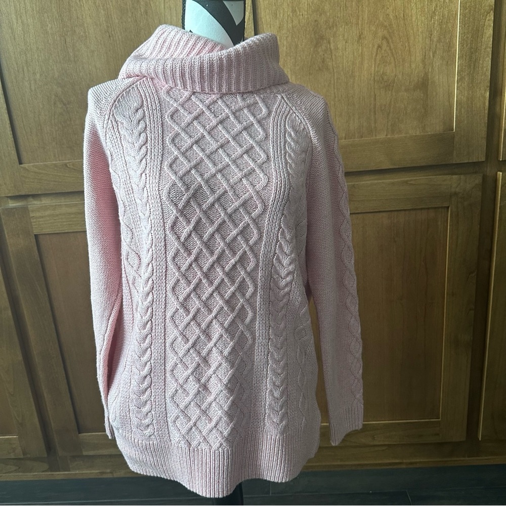 croft & barrow || light pink cable knit cotton blend turtleneck sweater